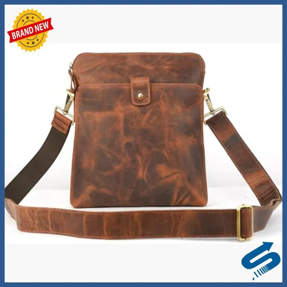 Genuine Leather Crossbody Messenger Bag Compact Travel Sling